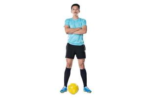 Soccer referee with Soccer ball on white background. photo