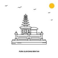 pura ulun danu bratan monumento viaje mundial ilustración natural fondo en estilo de línea vector