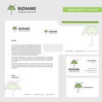 Raining and Umbrella Business Letterhead Envelope and visiting Card Design vector template