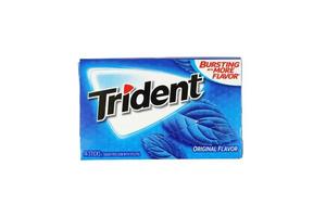 KHARKIV, UKRAINE - MARCH 15, 2022 Pack of Trident gums. Trident was introduced in 1964 as one of the first patented sugarless gums photo