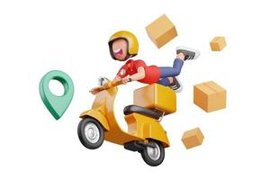 3d illustration of courier flying with a motorcycle photo