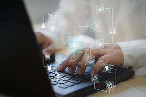 Ai technology, cloud computing. Digital transformation change management, internet of things. Technology bigdata and business process strategy, Financial management, smart industry. photo