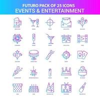 25 Blue and Pink Futuro Events and Entertainment Icon Pack vector