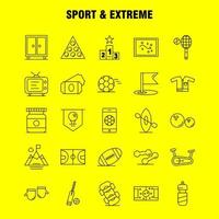 los iconos deportivos y de línea extrema establecidos para infografías kit uxui móvil y diseño de impresión incluyen juego de pelota de fútbol deporte juego móvil juego en línea conjunto de iconos vector