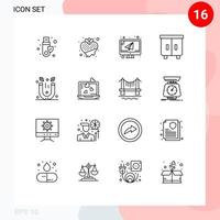 User Interface Pack of 16 Basic Outlines of magnet furniture heart drawer mail Editable Vector Design Elements