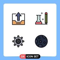 Pack of 4 Modern Filledline Flat Colors Signs and Symbols for Web Print Media such as cabinet science office information ship Editable Vector Design Elements