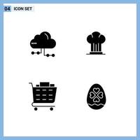 Set of 4 Vector Solid Glyphs on Grid for cloud buy network cooker shopping cart Editable Vector Design Elements