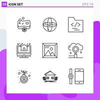 Set of 9 icons in Line style Creative Outline Symbols for Website Design and Mobile Apps Simple Line Icon Sign Isolated on White Background 9 Icons Creative Black Icon vector background