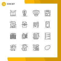 Mobile Interface Outline Set of 16 Pictograms of festival party fins food cake Editable Vector Design Elements