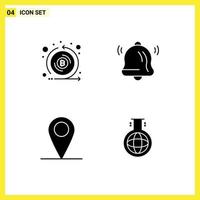 Modern Set of 4 Solid Glyphs and symbols such as coin location emission communication world Editable Vector Design Elements