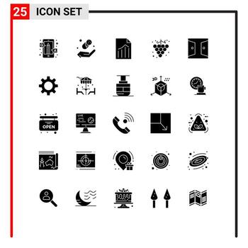 conjunto moderno de 25 glifos y símbolos sólidos, como documentos de uva de puerta, hoja de fruta, elementos de diseño vectorial editables vector