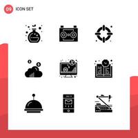 Solid Glyph Pack of 9 Universal Symbols of monitor dollar insurance computer marketing Editable Vector Design Elements