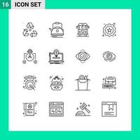 16 User Interface Outline Pack of modern Signs and Symbols of shopping label camping badge transport Editable Vector Design Elements