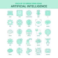 25 conjunto de iconos de inteligencia artificial verde vector