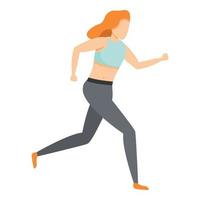 Girl running in leggings icon, cartoon style vector