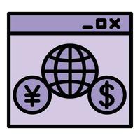 vector de contorno de icono de banca global. banco en línea