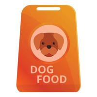 Dog food plastic pack icon, cartoon style vector