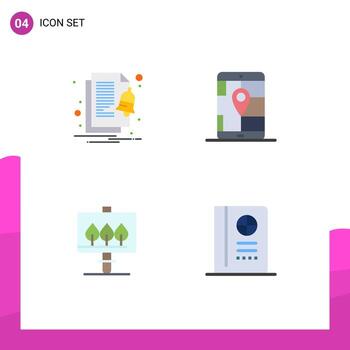 4 User Interface Flat Icon Pack of modern Signs and Symbols of alert sign notify location passport Editable Vector Design Elements