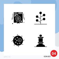 Group of 4 Modern Solid Glyphs Set for badge biology web quality nature plant Editable Vector Design Elements