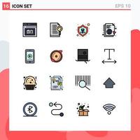 Modern Set of 16 Flat Color Filled Lines and symbols such as globe learning search insurance tools Editable Creative Vector Design Elements