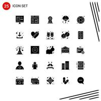 Mobile Interface Solid Glyph Set of 25 Pictograms of camera new page fan hotel Editable Vector Design Elements