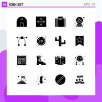 16 Universal Solid Glyphs Set for Web and Mobile Applications map direction browser cup suitcase Editable Vector Design Elements