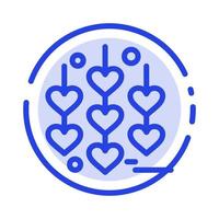 corazón amor cadena línea punteada azul icono de línea vector