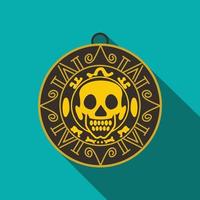 Aztec pirate gold coin icon, flat style vector