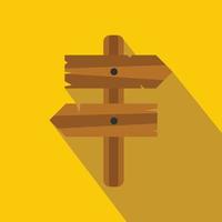 Wooden direction arrow sign flat icon vector