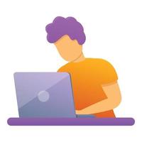 Laptop boy home monetization icon, cartoon style vector