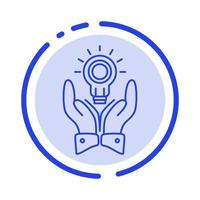 solución bombilla negocio mano idea marketing línea punteada azul icono de línea vector