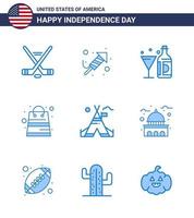 Stock Vector Icon Pack of American Day 9 Line Signs and Symbols for tent free packages drink money glass Editable USA Day Vector Design Elements