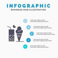 comida jugo vaso helado cono sólido icono infografía 5 pasos presentación antecedentes vector