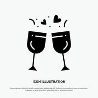 Glass Love Drink Wedding solid Glyph Icon vector