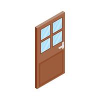 Wooden door with glass icon, isometric 3d style vector