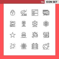 16 Universal Outlines Set for Web and Mobile Applications electronic component baloon card search Editable Vector Design Elements