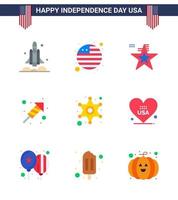 9 USA Flat Signs Independence Day Celebration Symbols of police day star festival fire work Editable USA Day Vector Design Elements