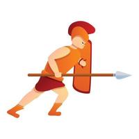Gladiator attack icon, cartoon style vector