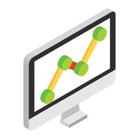 Graph on the computer monitor isometric 3d icon vector