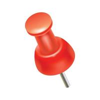 Red push pin icon, realistic style vector