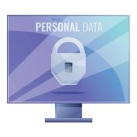 Computer secured personal data icon, cartoon style