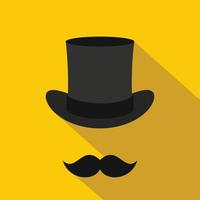 Male black mustache and cylinder icon, flat style vector