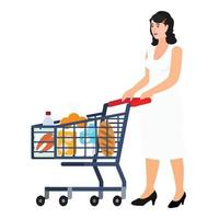 Woman with full shop cart icon, flat style vector