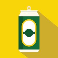Green beer can icon, flat style vector