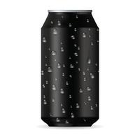 Realistic black aluminum can with drops vector