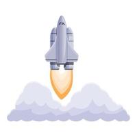 Spacecraft launch shuttle icon, cartoon style vector