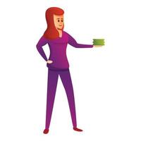 Woman takes cash money icon, cartoon style vector