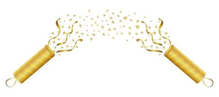 2 gold firecracker with confetti vector