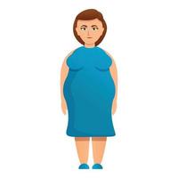 Overweight woman in blue dress icon, cartoon style vector
