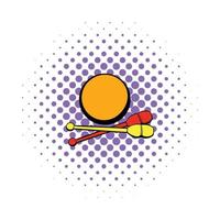 Bowling ball and pins icon, comics style vector